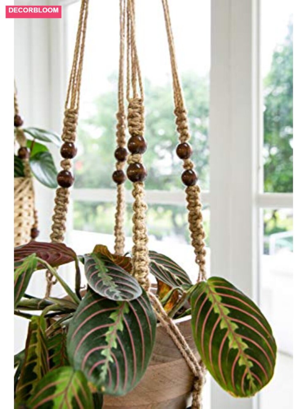 Macrame Plant Hanger Jute Hanging Planter with Wood Beads Boho Decor 35 Inch - Picture 5 of 6